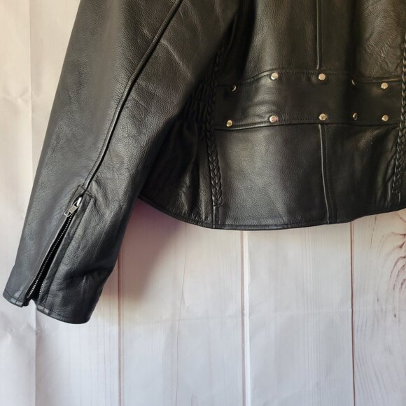 Unik Premium Women’s XXL Black Leather Braded Motorcycle Biker Jacket, NWOT - Picture 5 of 9